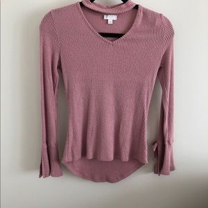 Cut neck dusty rose sweater